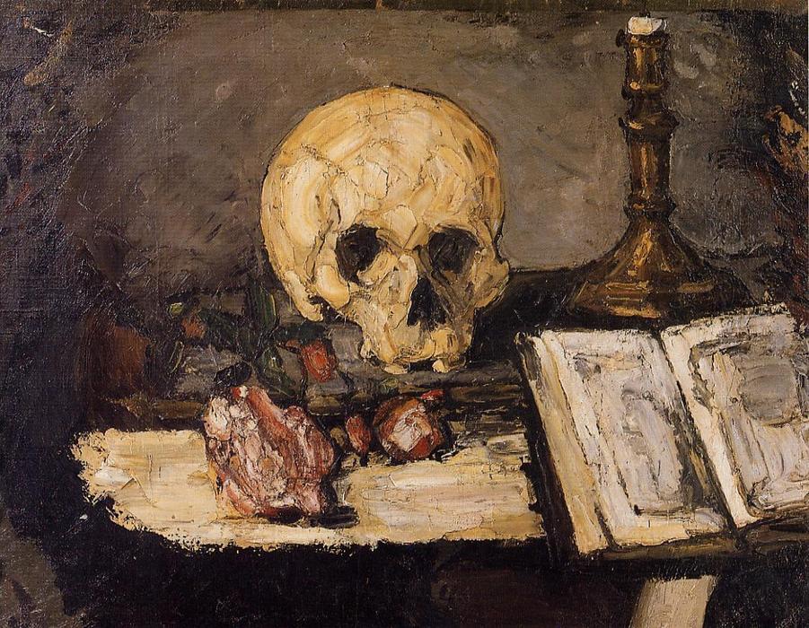 WikiOO.org - 백과 사전 - 회화, 삽화 Paul Cezanne - Still Life with Skull and Candlestick