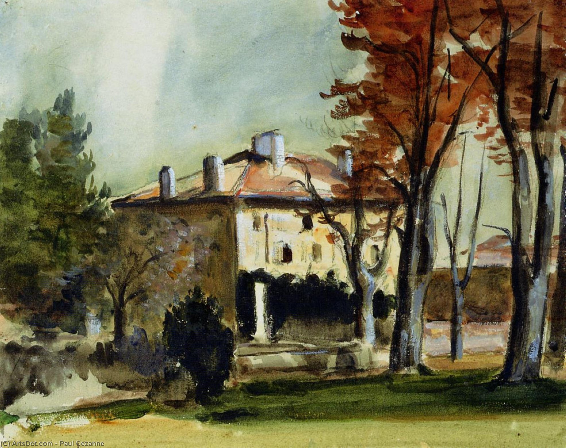 Wikioo.org - The Encyclopedia of Fine Arts - Painting, Artwork by Paul Cezanne - The Manor House at Jas de Bouffan