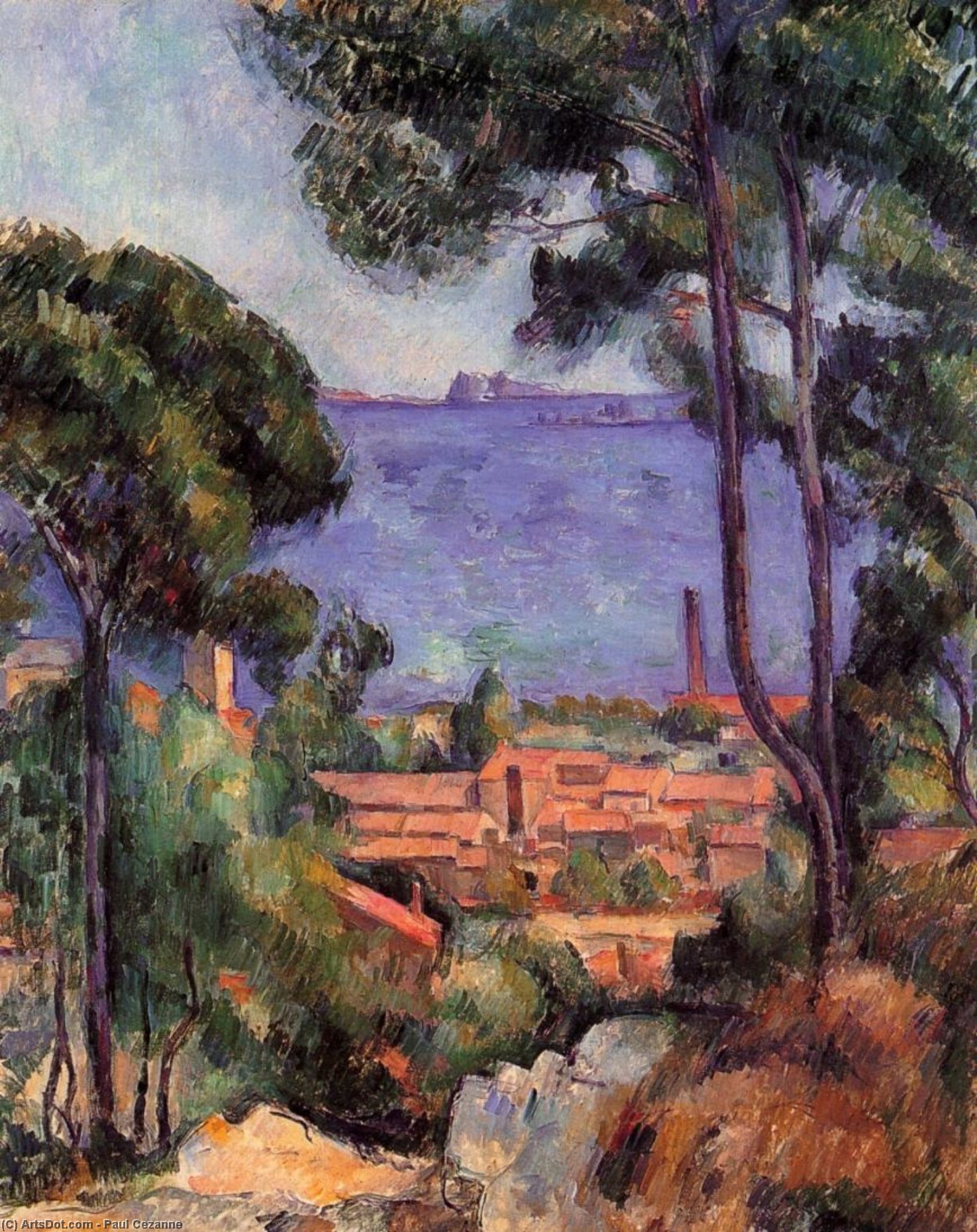 Wikoo.org - موسوعة الفنون الجميلة - اللوحة، العمل الفني Paul Cezanne - View through the Trees