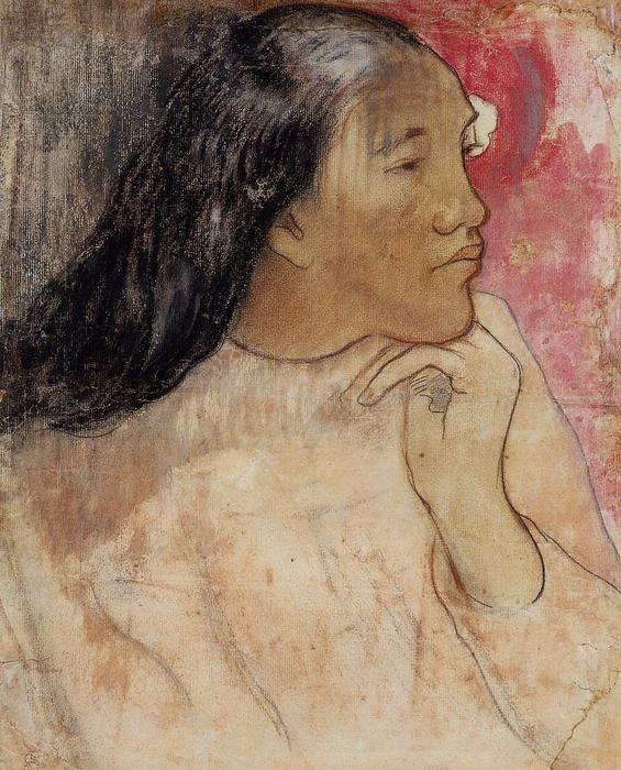 Wikioo.org - The Encyclopedia of Fine Arts - Painting, Artwork by Paul Gauguin - A Tahitian Woman with a Flower in Her Hair