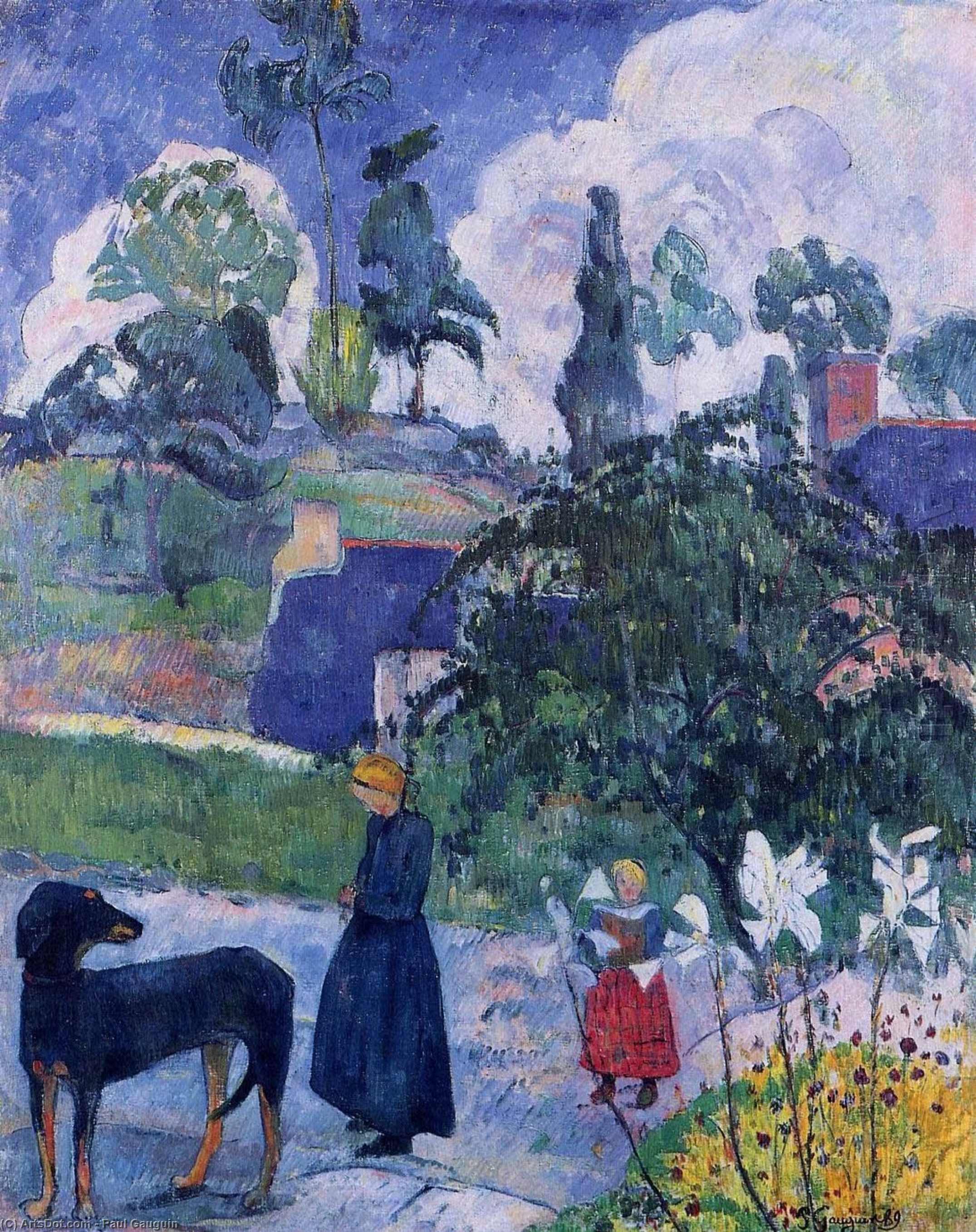 Wikoo.org - موسوعة الفنون الجميلة - اللوحة، العمل الفني Paul Gauguin - Among the lillies
