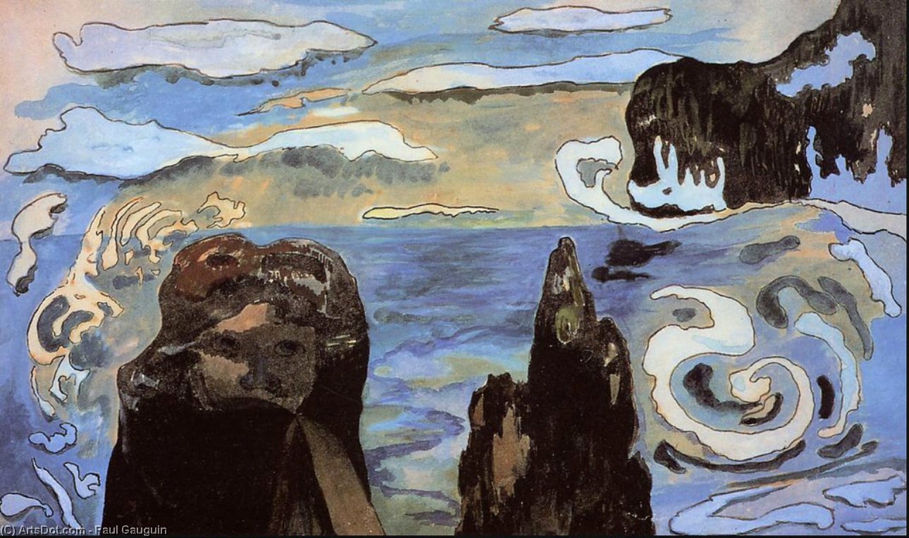 Wikioo.org - The Encyclopedia of Fine Arts - Painting, Artwork by Paul Gauguin - At the Black Rocks (aka Rocks by the Sea)