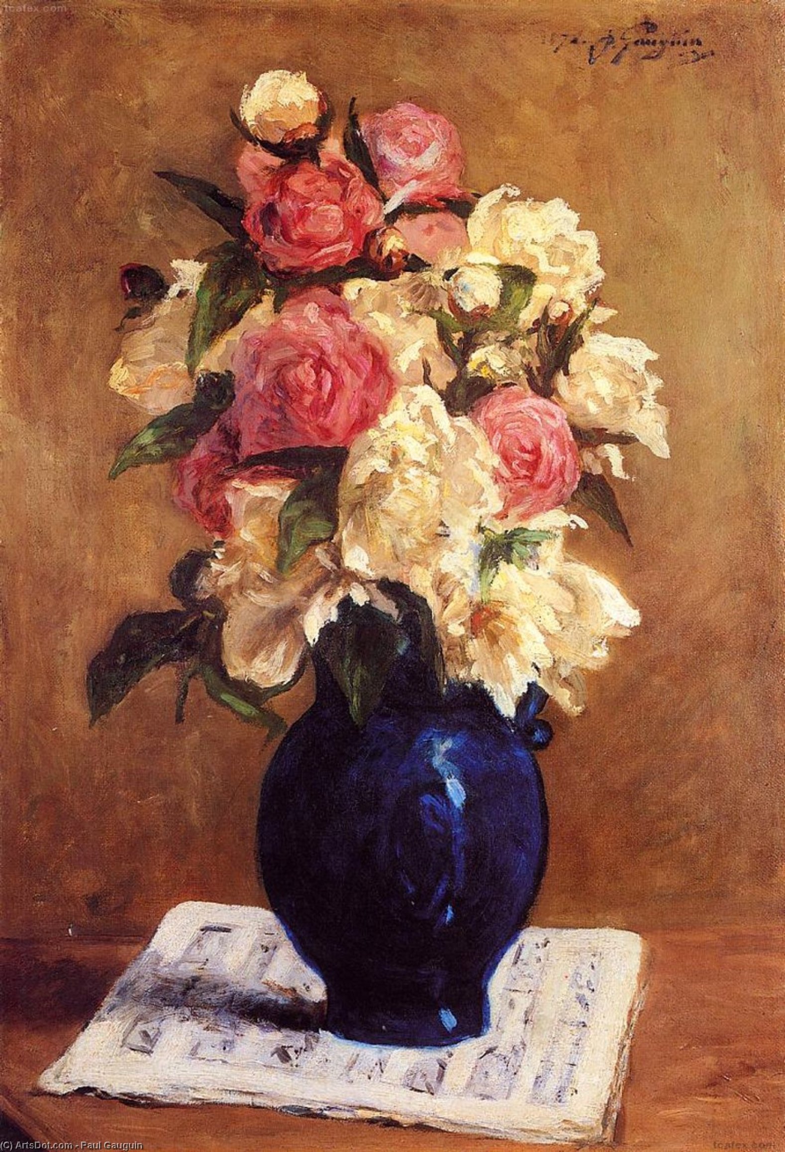 Wikioo.org - The Encyclopedia of Fine Arts - Painting, Artwork by Paul Gauguin - Boquet of Peonies on a Musical Score
