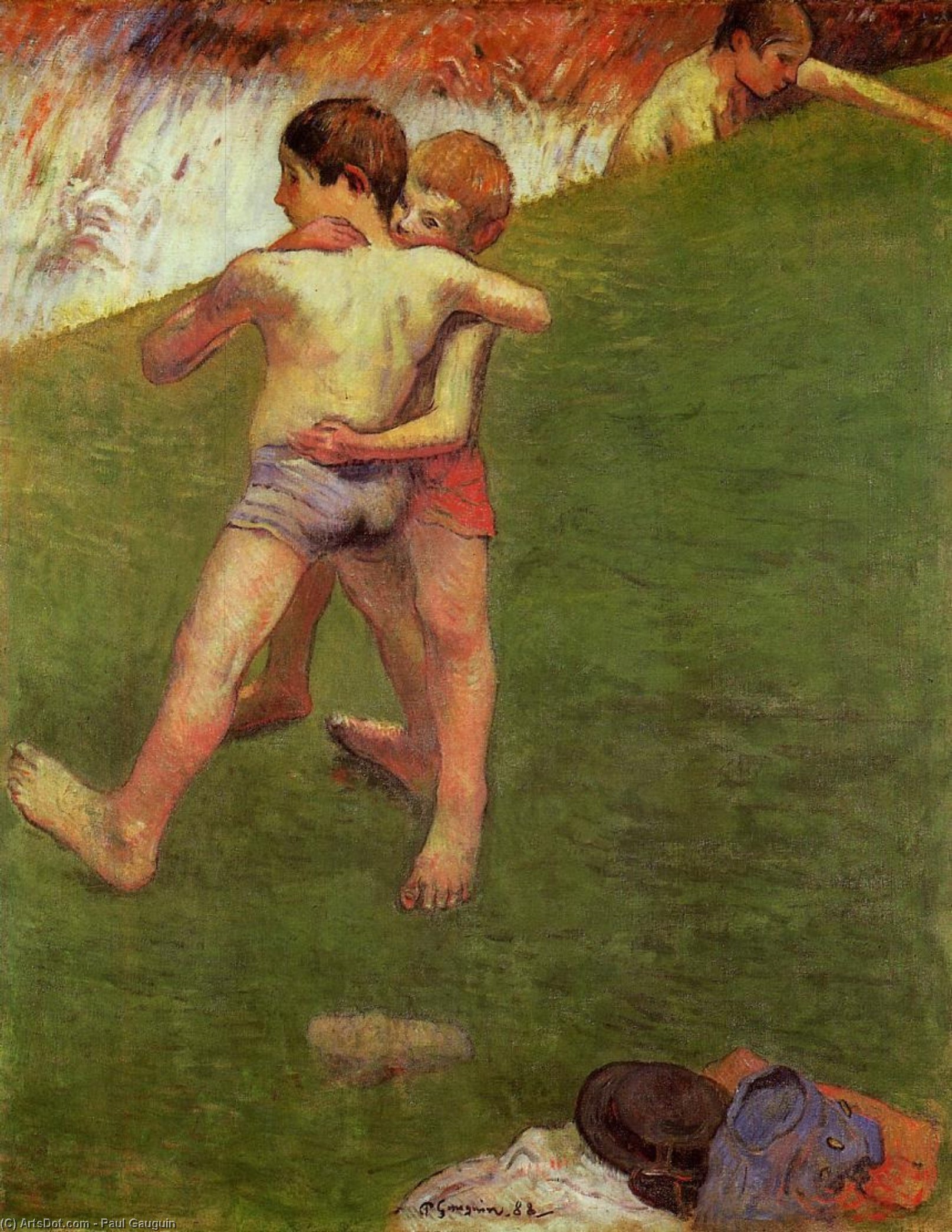 Wikoo.org - موسوعة الفنون الجميلة - اللوحة، العمل الفني Paul Gauguin - Breton Boys Wrestling
