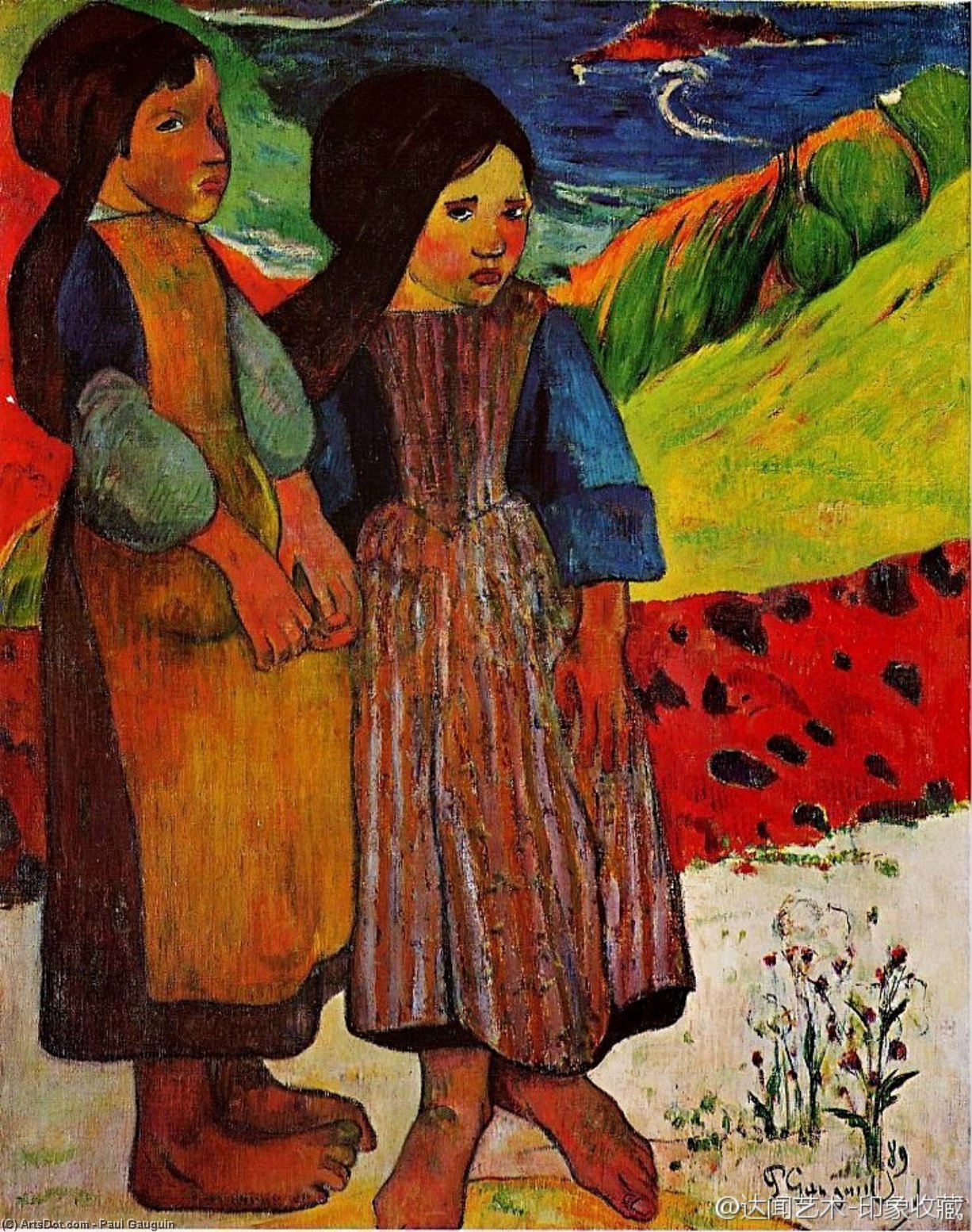 WikiOO.org - Güzel Sanatlar Ansiklopedisi - Resim, Resimler Paul Gauguin - Breton Girls by the sea