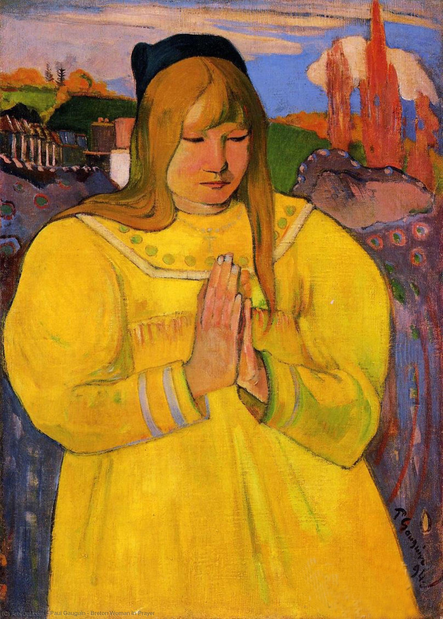 Wikoo.org - موسوعة الفنون الجميلة - اللوحة، العمل الفني Paul Gauguin - Breton Woman in Prayer