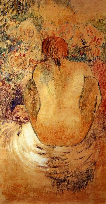 Wikioo.org - The Encyclopedia of Fine Arts - Painting, Artwork by Paul Gauguin - Crouching Marquesan Woman See from the Back