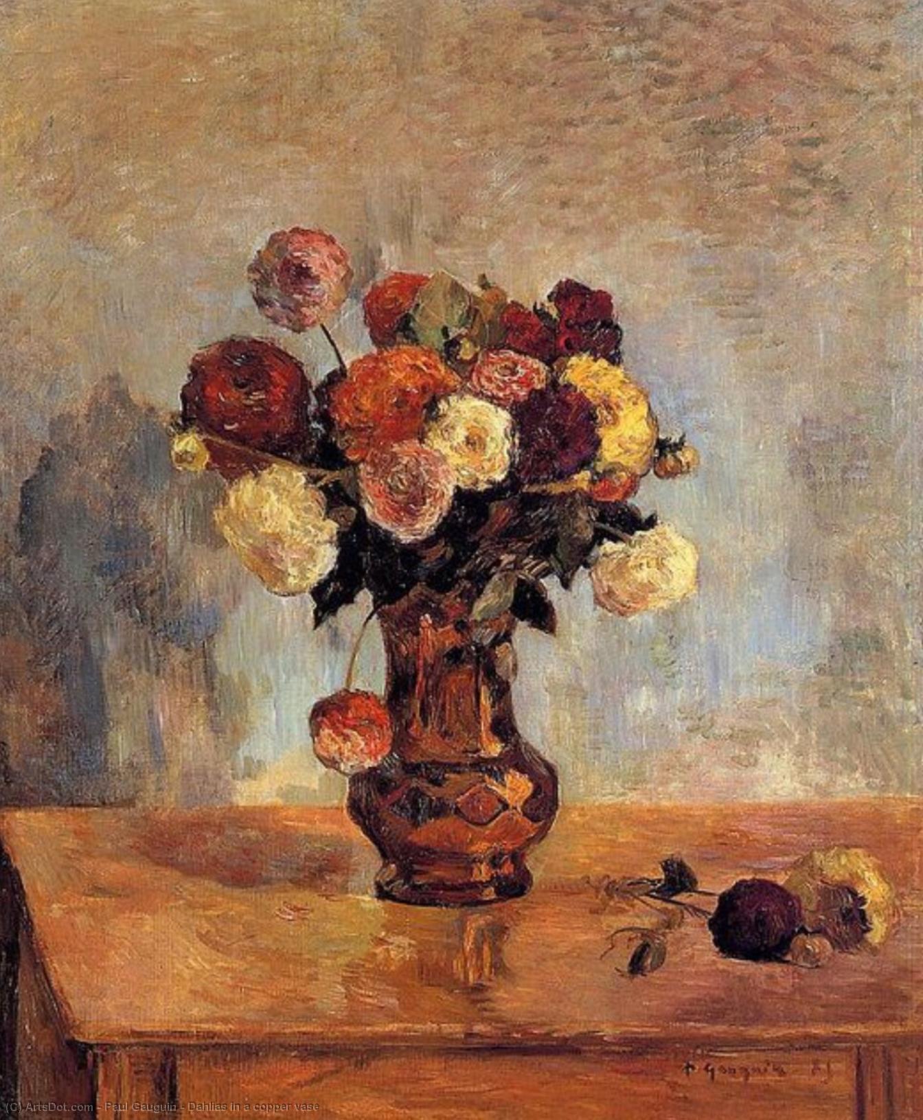 Wikioo.org - The Encyclopedia of Fine Arts - Painting, Artwork by Paul Gauguin - Dahlias in a copper vase