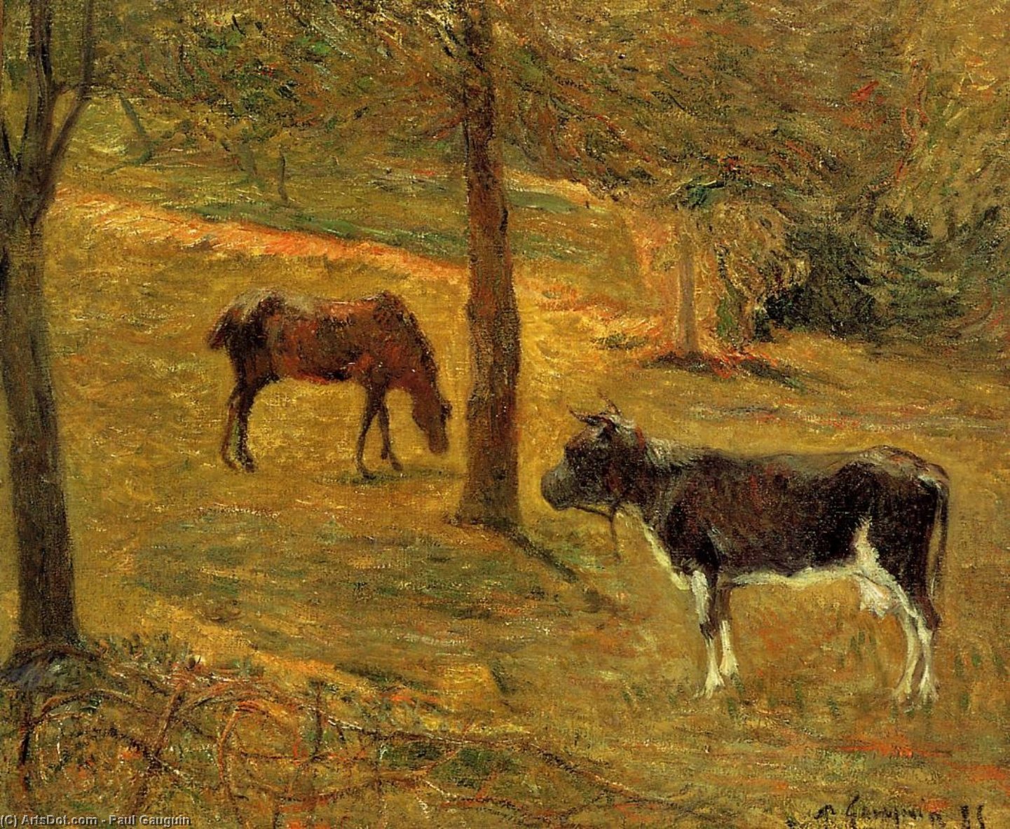 Wikioo.org - The Encyclopedia of Fine Arts - Painting, Artwork by Paul Gauguin - Horse and Cow in a Field