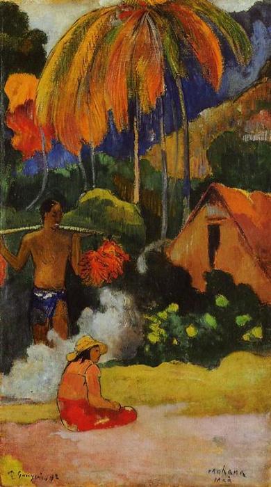 WikiOO.org - Encyclopedia of Fine Arts - Malba, Artwork Paul Gauguin - Mahana maa (aka The Moment of Truth) 2