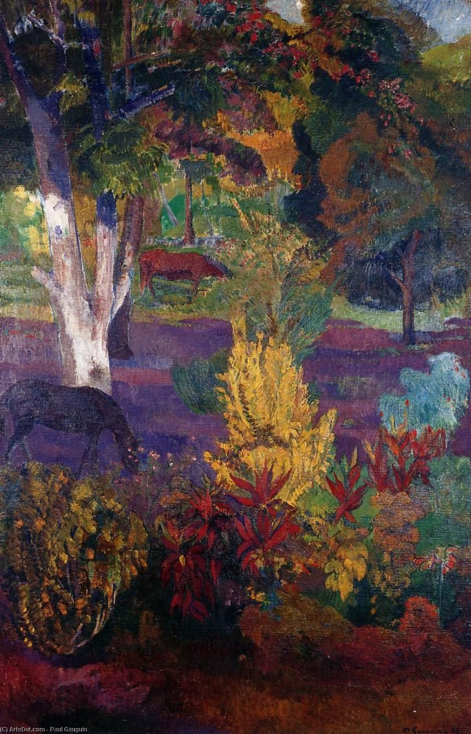 WikiOO.org - Güzel Sanatlar Ansiklopedisi - Resim, Resimler Paul Gauguin - Marquesan Landscape with a Horse