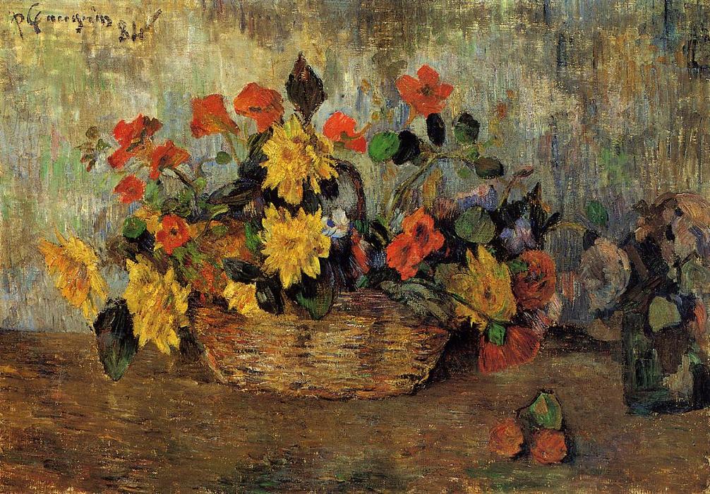 Wikioo.org - The Encyclopedia of Fine Arts - Painting, Artwork by Paul Gauguin - Nasturtiums and Dahlias in a Basket