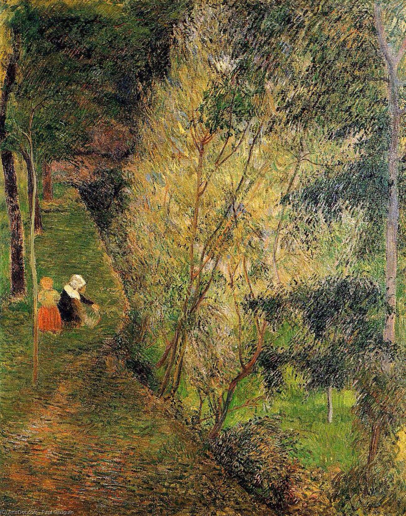 Wikoo.org - موسوعة الفنون الجميلة - اللوحة، العمل الفني Paul Gauguin - Pont-Aven woman and child