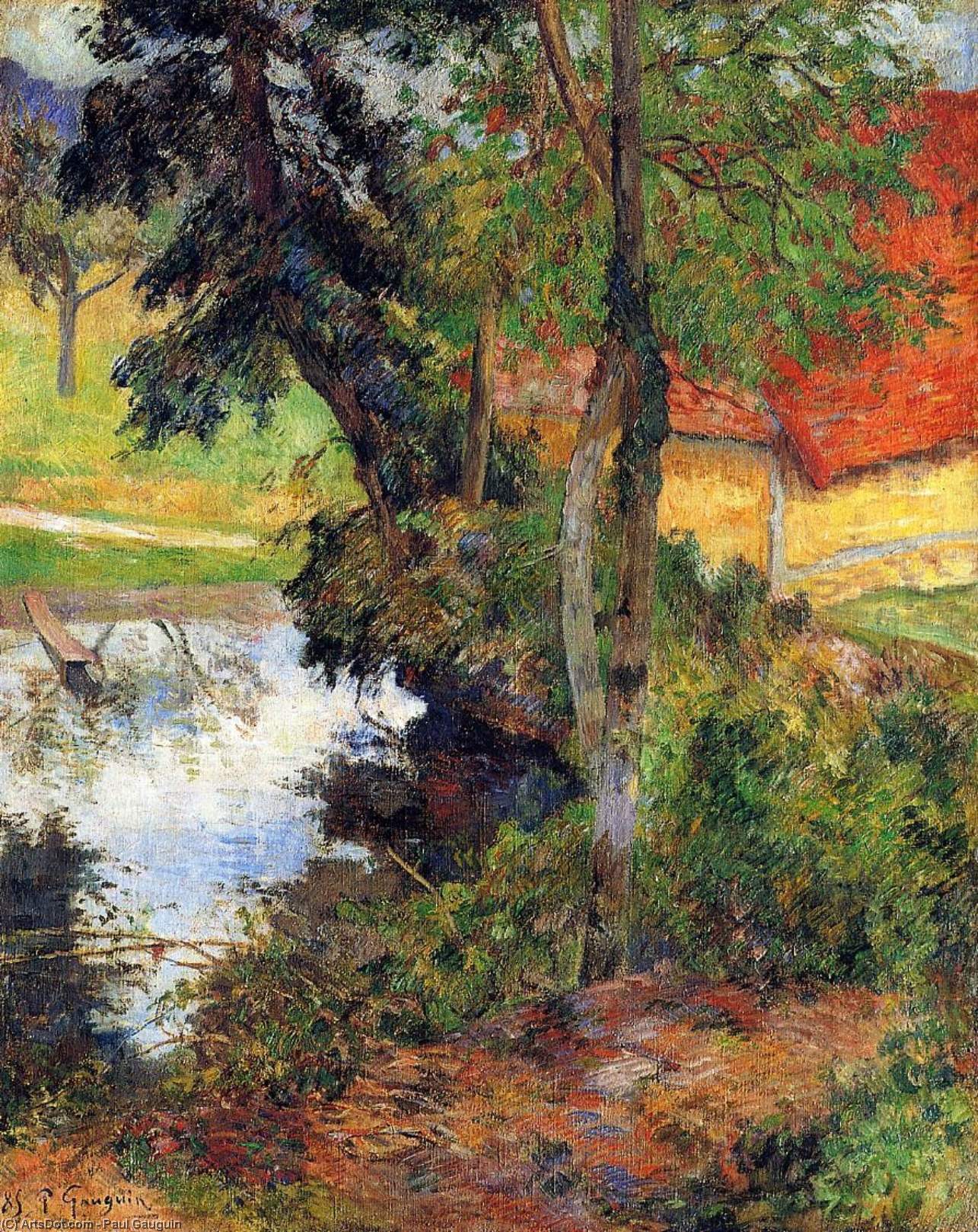 WikiOO.org - Enciklopedija dailės - Tapyba, meno kuriniai Paul Gauguin - Red roof by the water