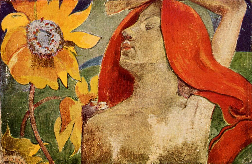 WikiOO.org - Enciclopédia das Belas Artes - Pintura, Arte por Paul Gauguin - Redheaded woman and sunflowers