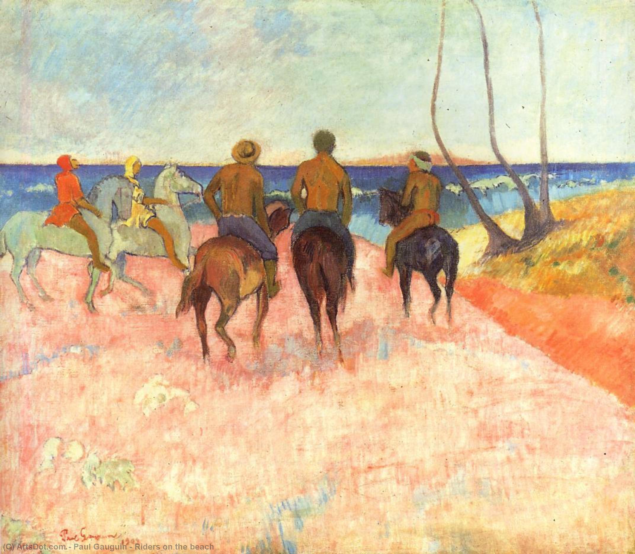 Wikioo.org – L'Encyclopédie des Beaux Arts - Peinture, Oeuvre de Paul Gauguin - cavaliers sur la plage