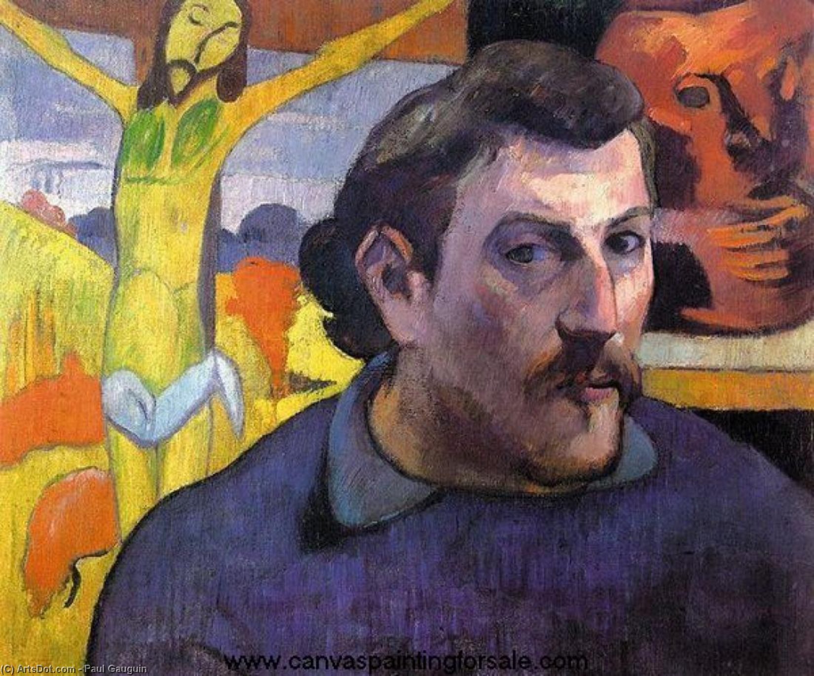 WikiOO.org - אנציקלופדיה לאמנויות יפות - ציור, יצירות אמנות Paul Gauguin - Self Portrait with 'Yellow Christ'