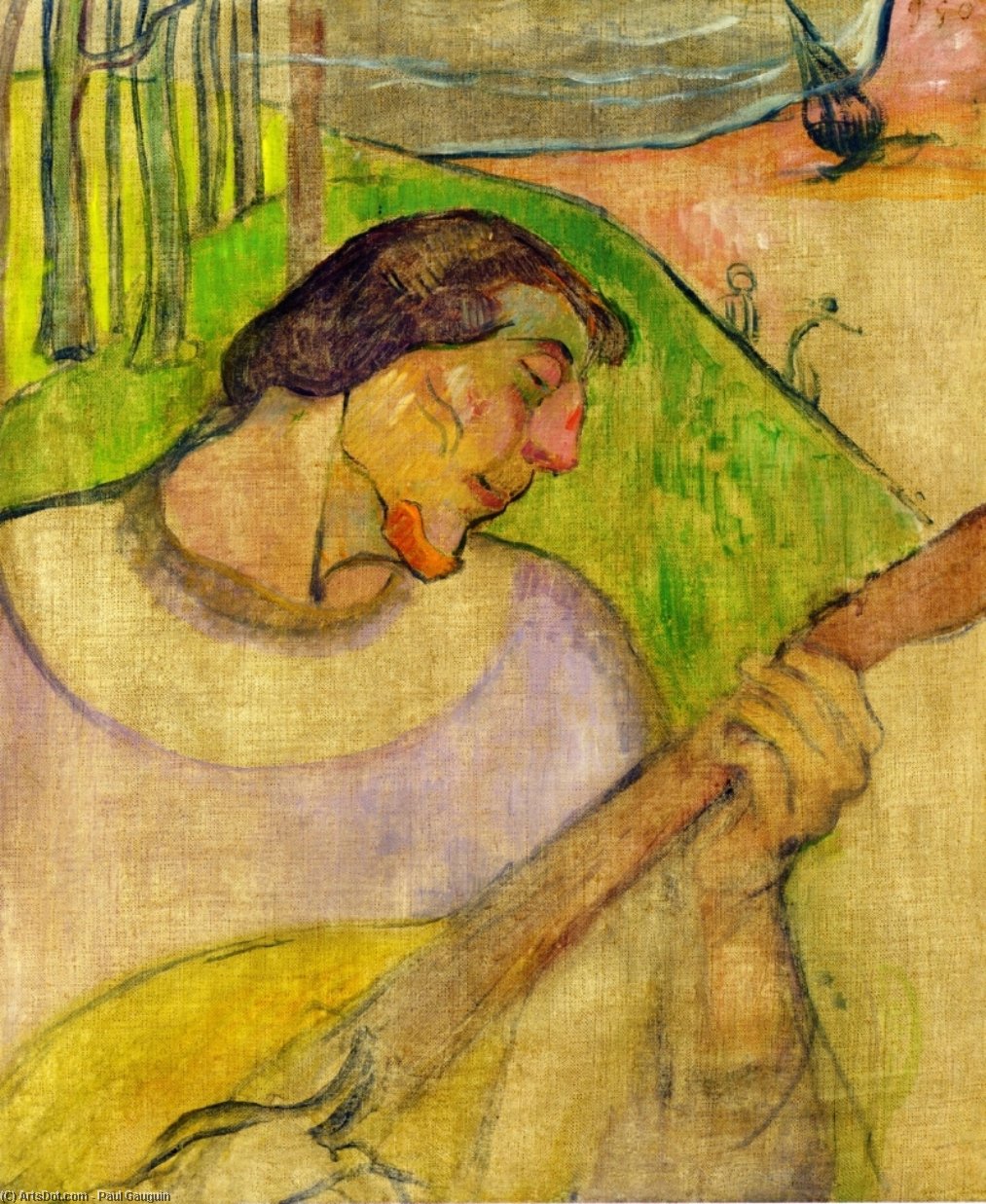 WikiOO.org - Enciclopédia das Belas Artes - Pintura, Arte por Paul Gauguin - Self portrait with mandolin