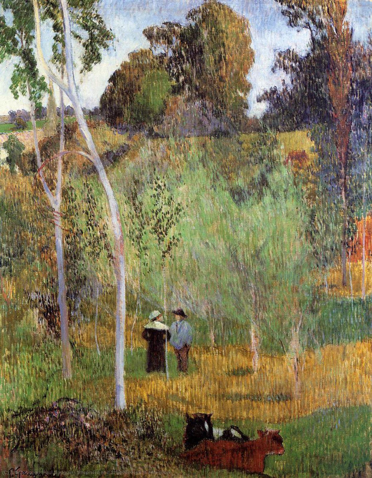 Wikioo.org - The Encyclopedia of Fine Arts - Painting, Artwork by Paul Gauguin - Shepherd and Shepherdess in a Meadow