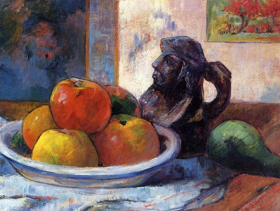 Wikoo.org - موسوعة الفنون الجميلة - اللوحة، العمل الفني Paul Gauguin - Still Life with Apples, Pear and Ceramic Portrait Jug