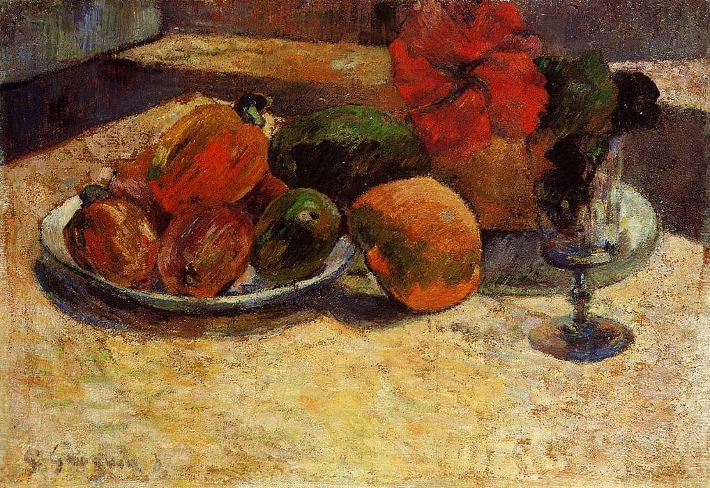 WikiOO.org - Encyclopedia of Fine Arts - Schilderen, Artwork Paul Gauguin - Still Life with Mangoes and Hisbiscus