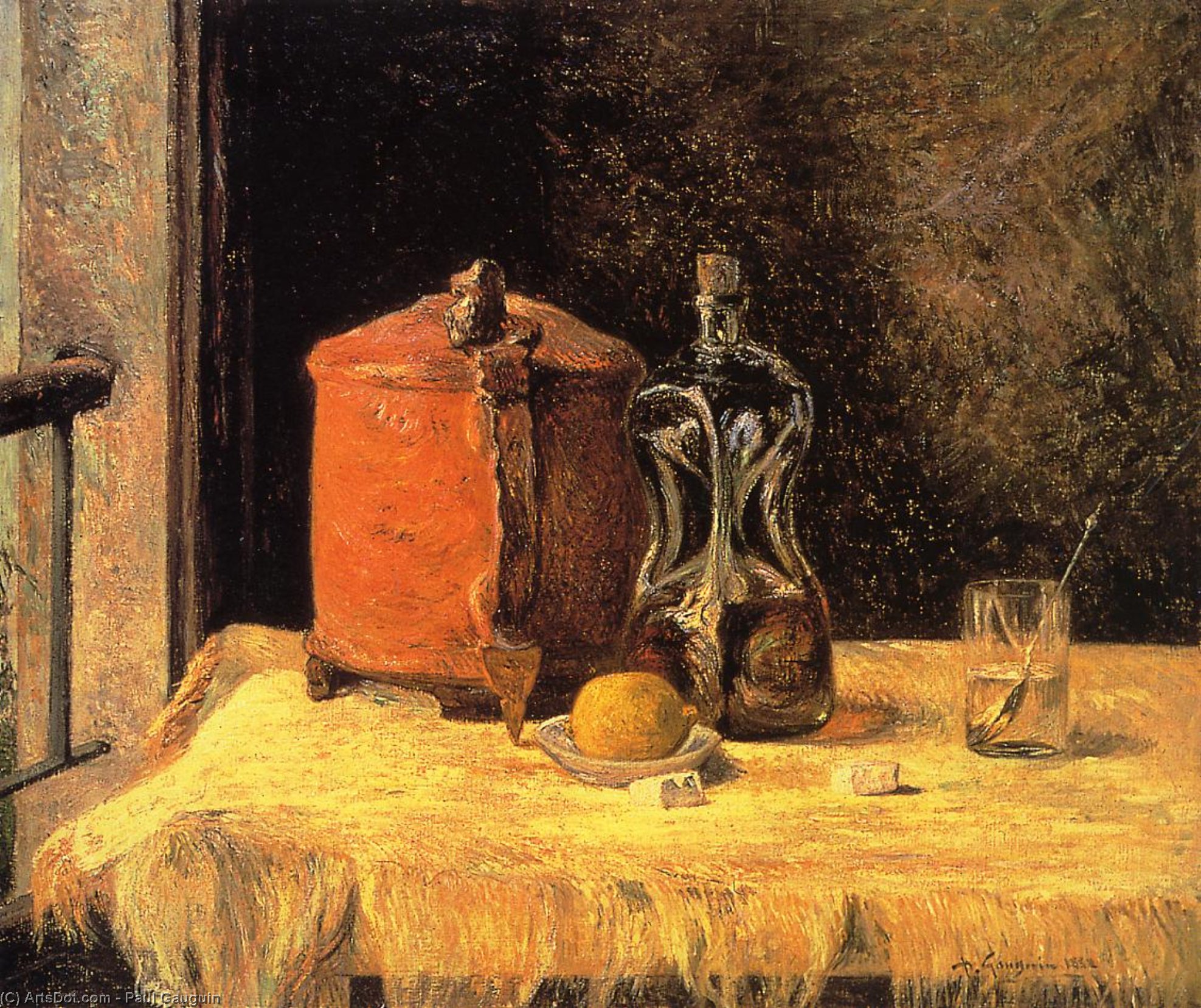 Wikioo.org - The Encyclopedia of Fine Arts - Painting, Artwork by Paul Gauguin - Still Life with Mig and Carafe