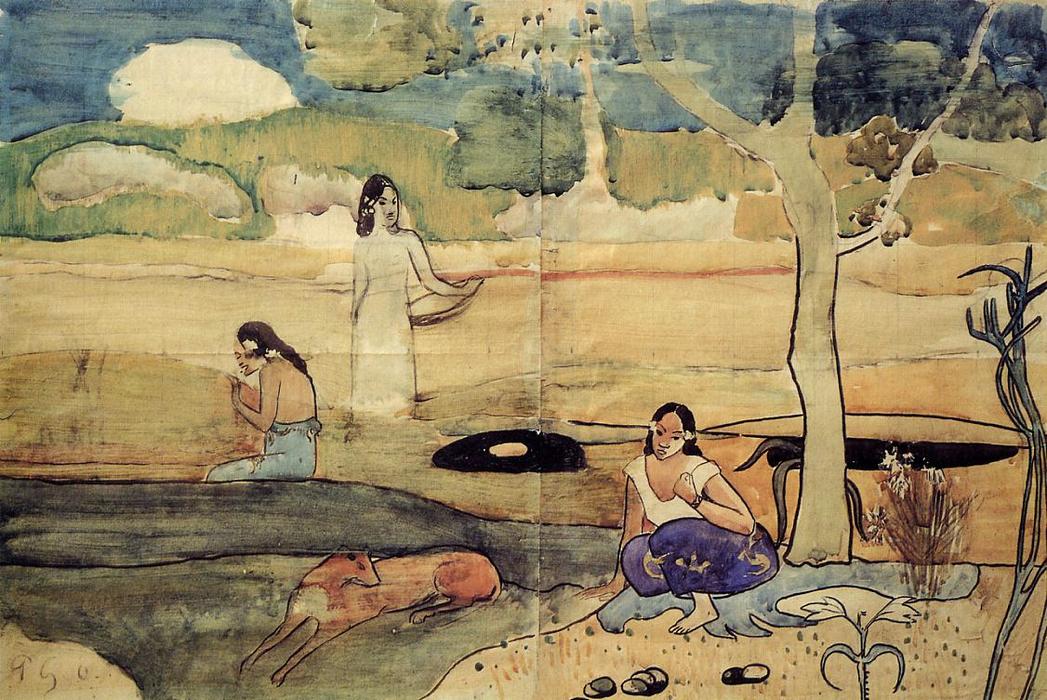 WikiOO.org - Encyclopedia of Fine Arts - Lukisan, Artwork Paul Gauguin - Tahitian Scene