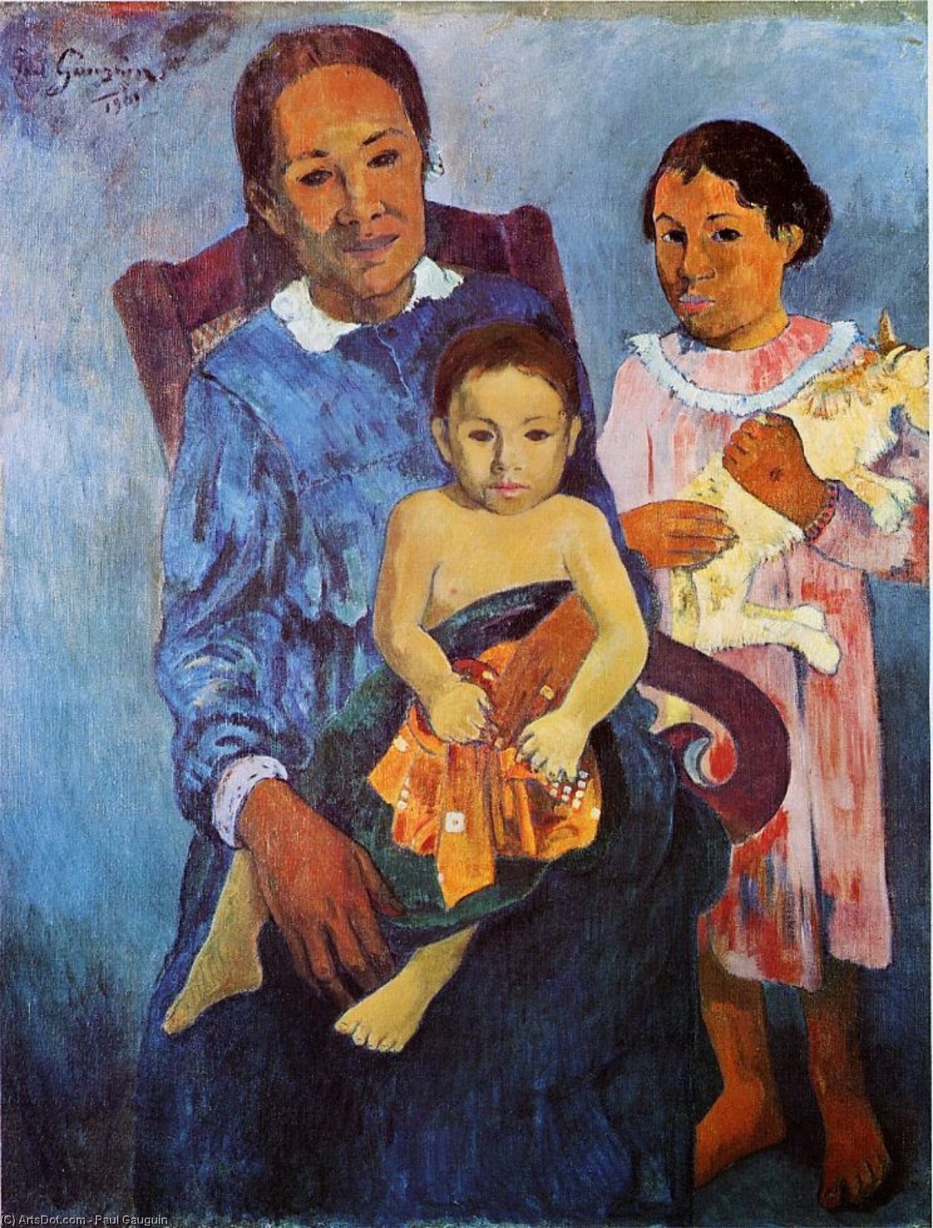 Wikioo.org - The Encyclopedia of Fine Arts - Painting, Artwork by Paul Gauguin - Tahitian woman and two children