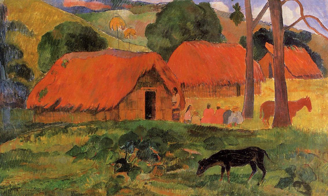 WikiOO.org - Encyclopedia of Fine Arts - Maalaus, taideteos Paul Gauguin - Three Huts, Tahiti