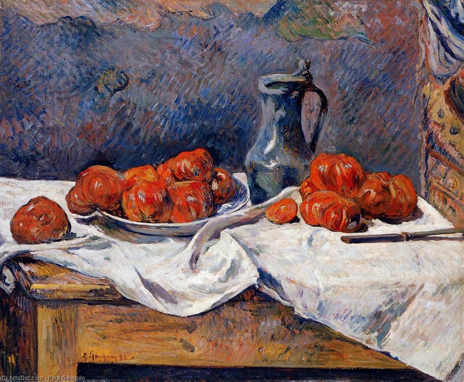 Wikioo.org - The Encyclopedia of Fine Arts - Painting, Artwork by Paul Gauguin - Tomatoes and a pewter tankard on a table