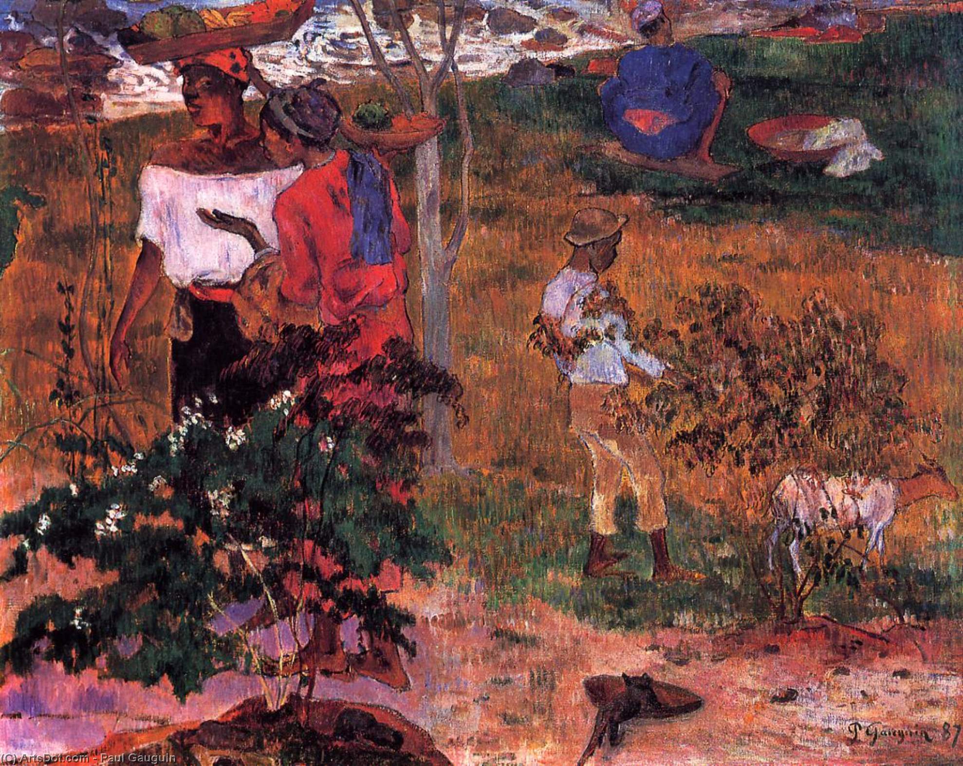 Wikoo.org - موسوعة الفنون الجميلة - اللوحة، العمل الفني Paul Gauguin - Tropical Conversation