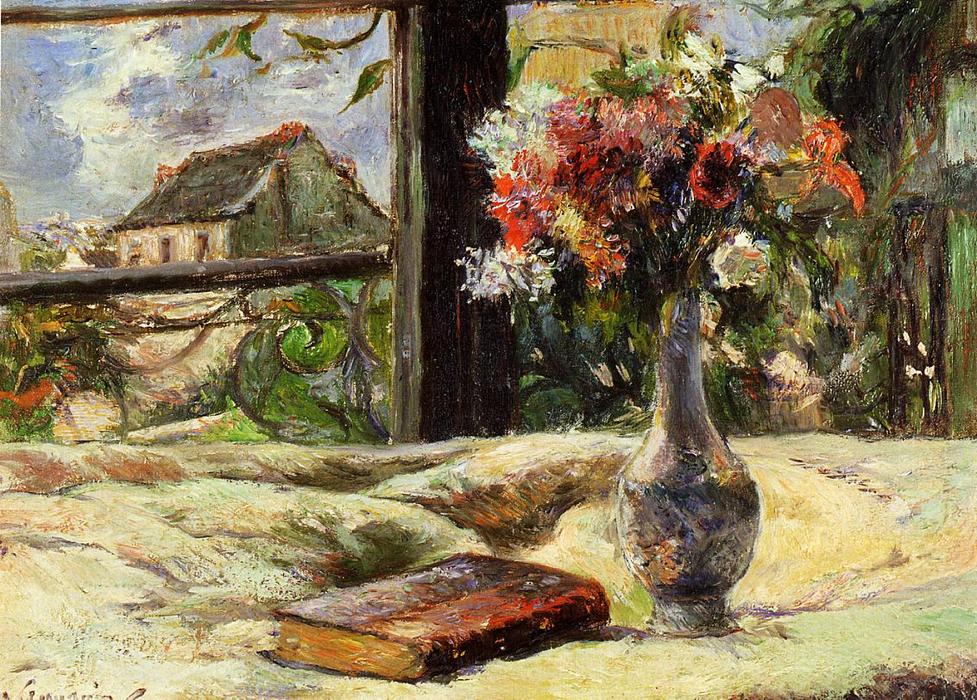 Wikoo.org - موسوعة الفنون الجميلة - اللوحة، العمل الفني Paul Gauguin - Vase of Flowers and Window