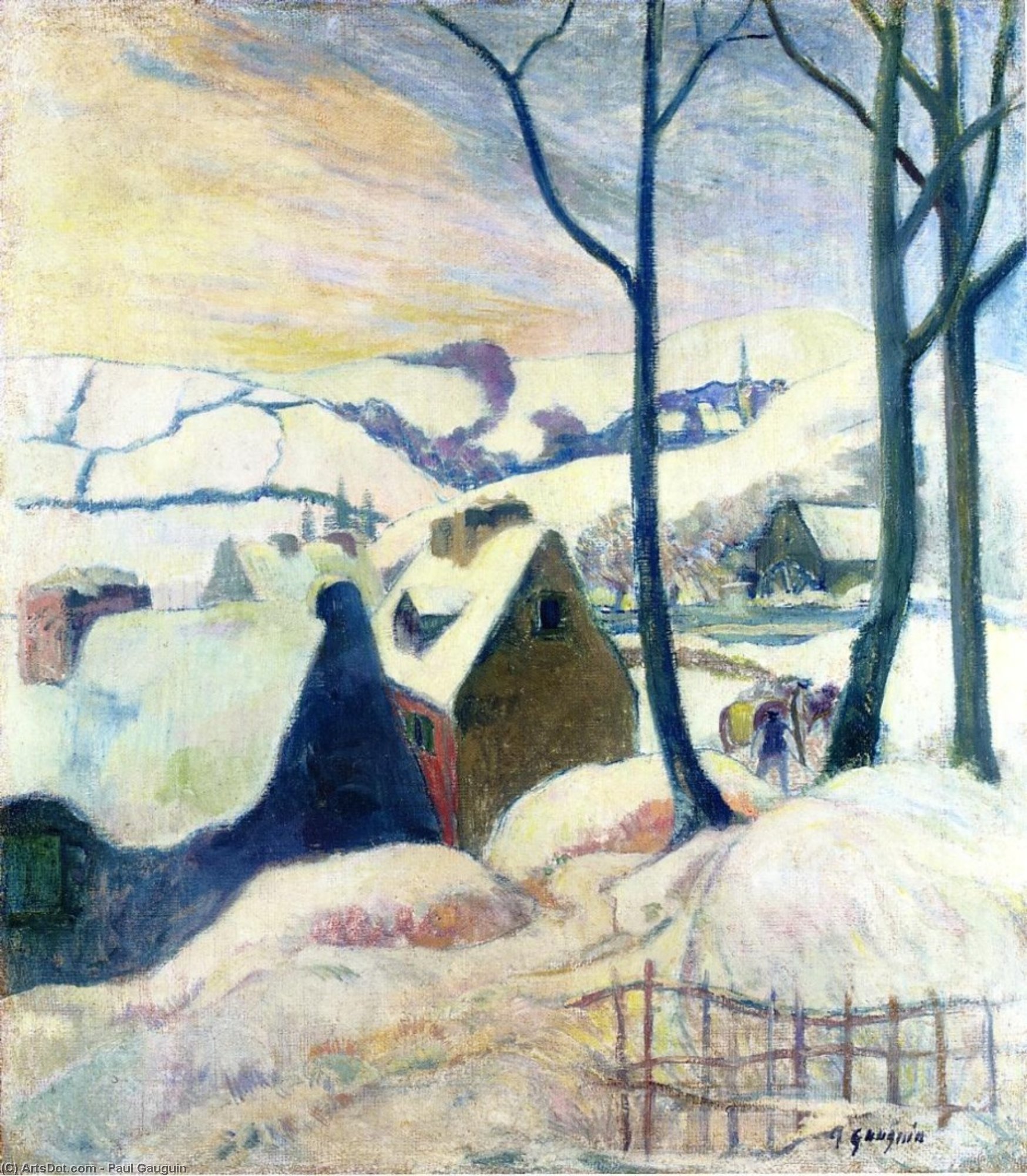WikiOO.org - Encyclopedia of Fine Arts - Festés, Grafika Paul Gauguin - Village in the snow