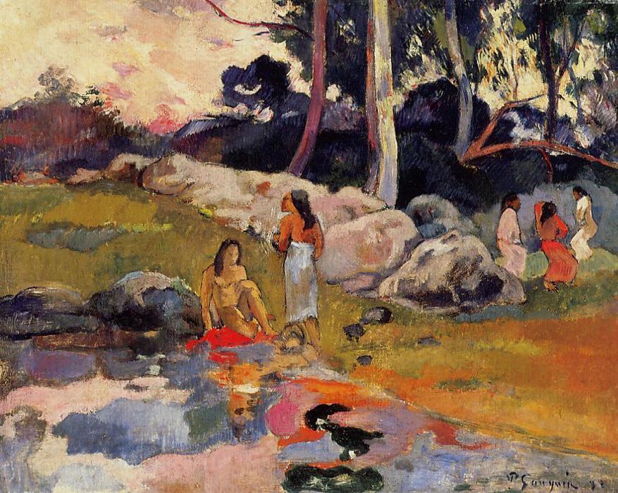 WikiOO.org – 美術百科全書 - 繪畫，作品 Paul Gauguin - 女子在河的银行