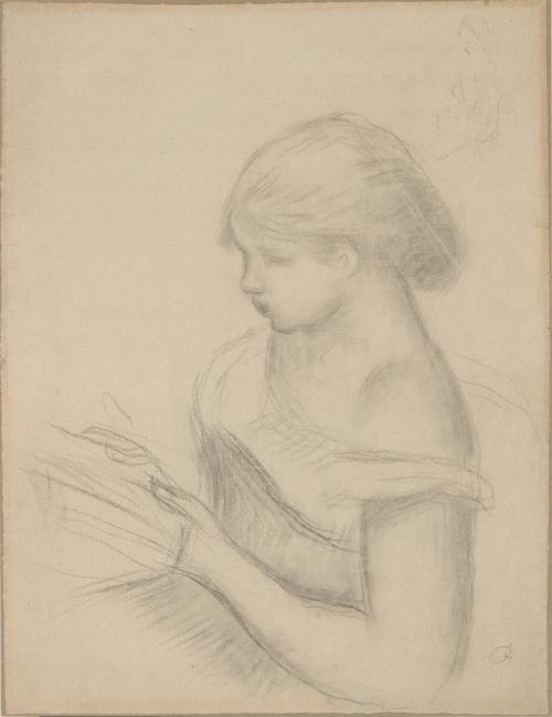 WikiOO.org - Εγκυκλοπαίδεια Καλών Τεχνών - Ζωγραφική, έργα τέχνης Pierre-Auguste Renoir - A Girl Reading (with a Sketch of Seated Woman)