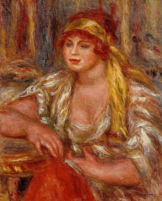 Wikioo.org – La Enciclopedia de las Bellas Artes - Pintura, Obras de arte de Pierre-Auguste Renoir - Andrée en turbante amarillo y azul de la falda