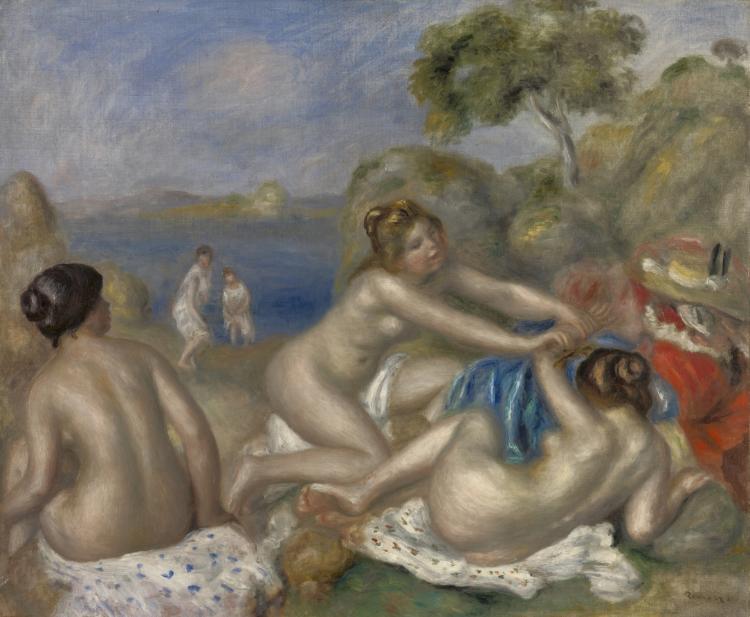 Wikioo.org – L'Encyclopédie des Beaux Arts - Peinture, Oeuvre de Pierre-Auguste Renoir - baigneurs jeu avec un crabe