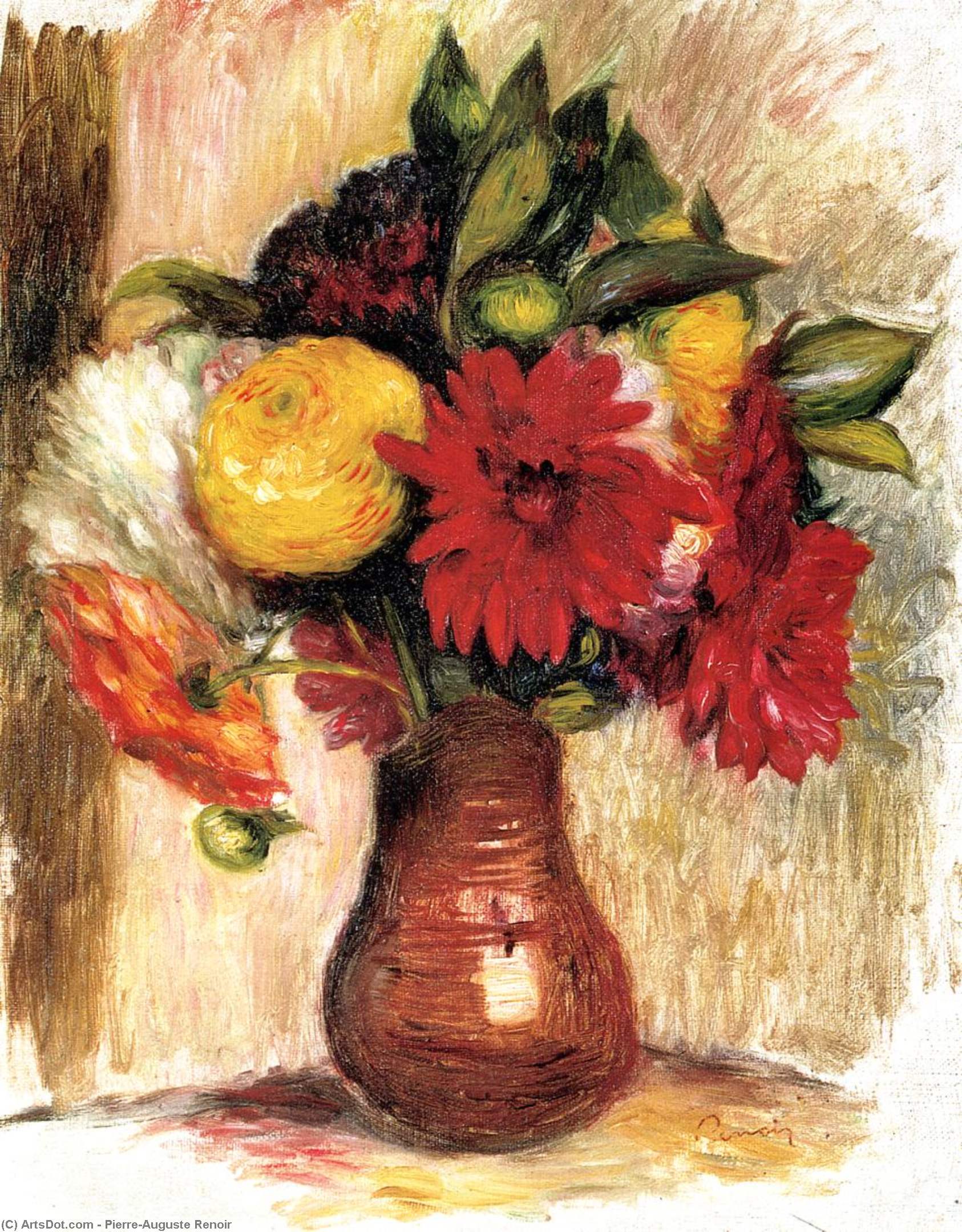 Wikioo.org - Die Enzyklopädie bildender Kunst - Malerei, Kunstwerk von Pierre-Auguste Renoir - strauß blumen in eine steingut krug