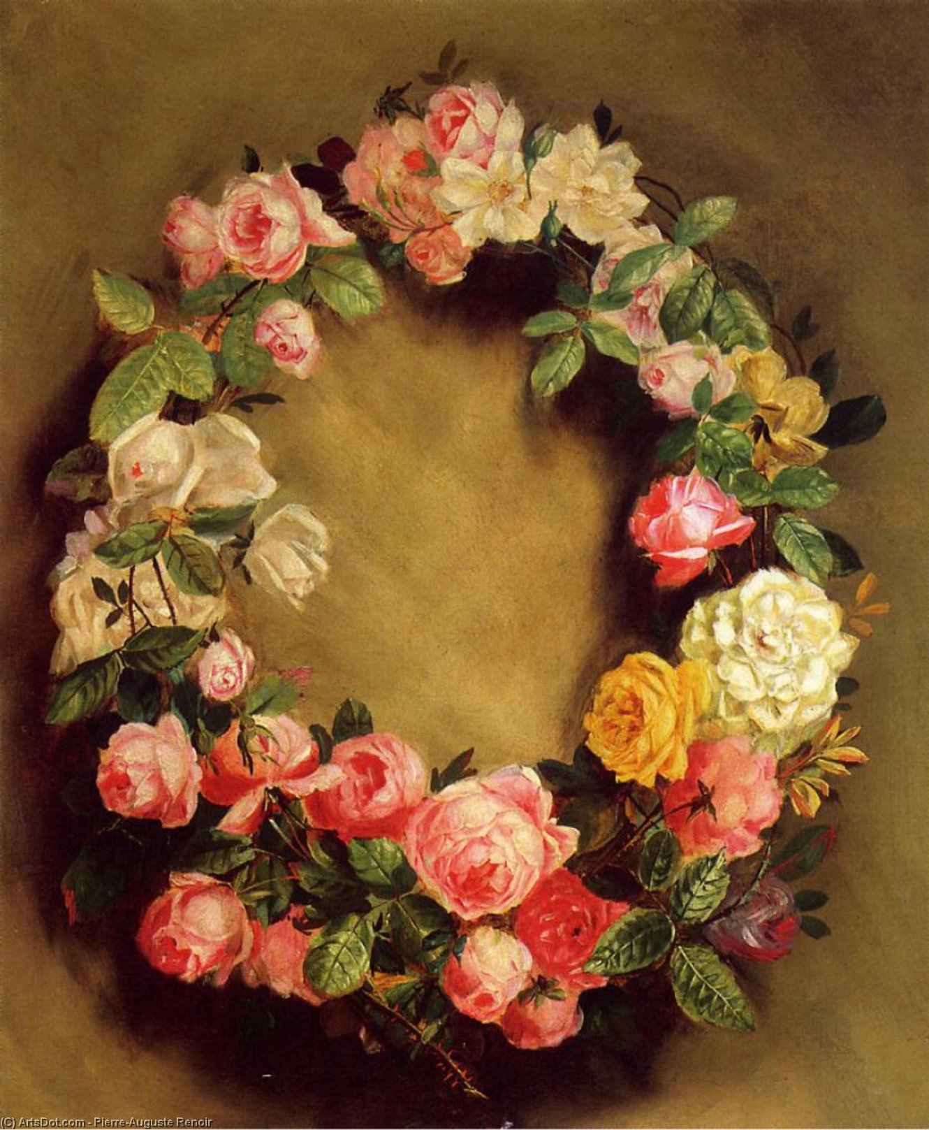 Wikoo.org - موسوعة الفنون الجميلة - اللوحة، العمل الفني Pierre-Auguste Renoir - Crown of Roses