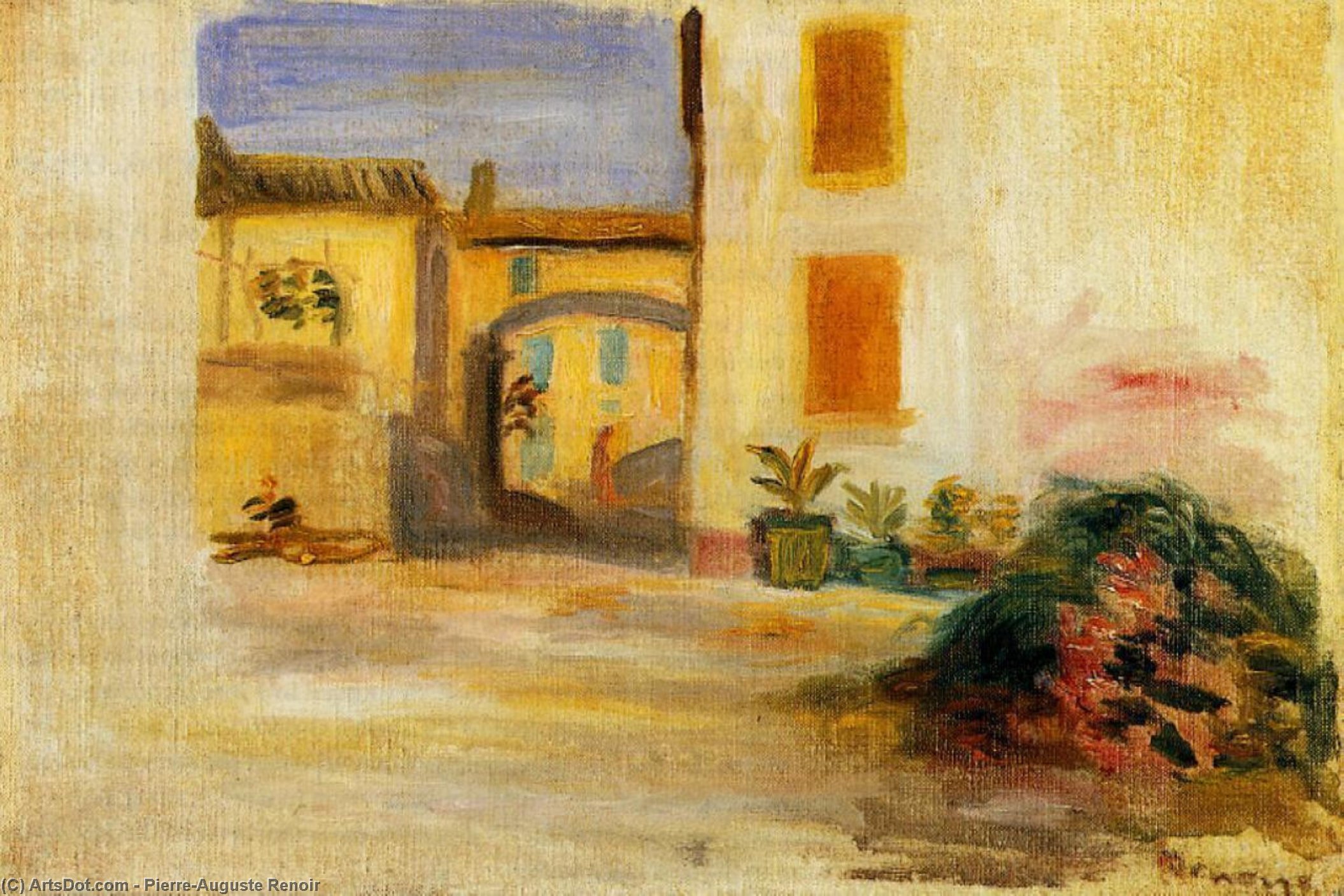 WikiOO.org – 美術百科全書 - 繪畫，作品 Pierre-Auguste Renoir - 农家院落，午盘
