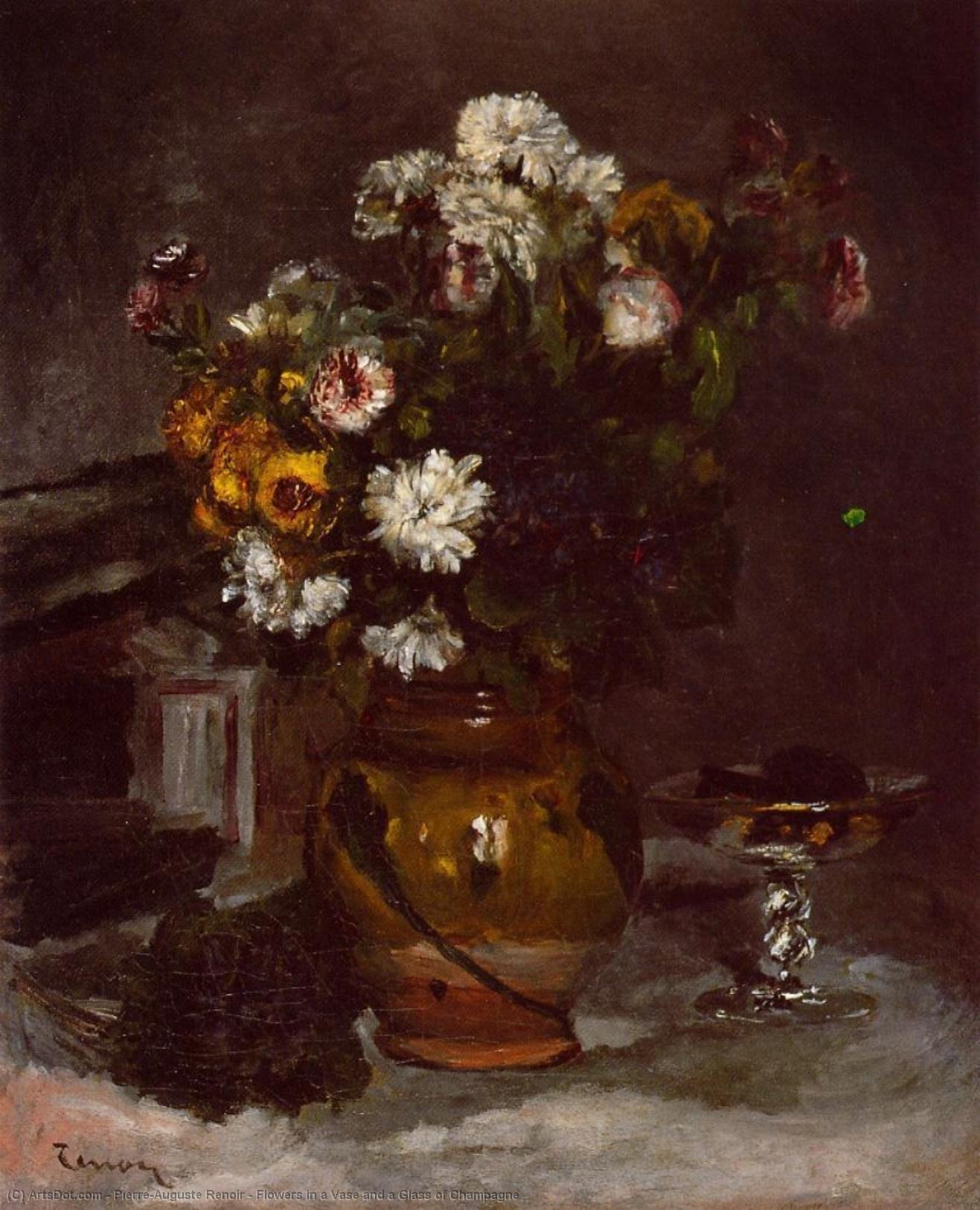 Wikioo.org - The Encyclopedia of Fine Arts - Painting, Artwork by Pierre-Auguste Renoir - Flowers in a Vase and a Glass of Champagne