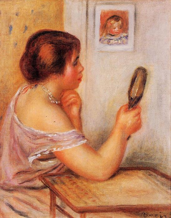 Wikioo.org - The Encyclopedia of Fine Arts - Painting, Artwork by Pierre-Auguste Renoir - Gabrielle Holding a Mirror with a Portrait of Coco