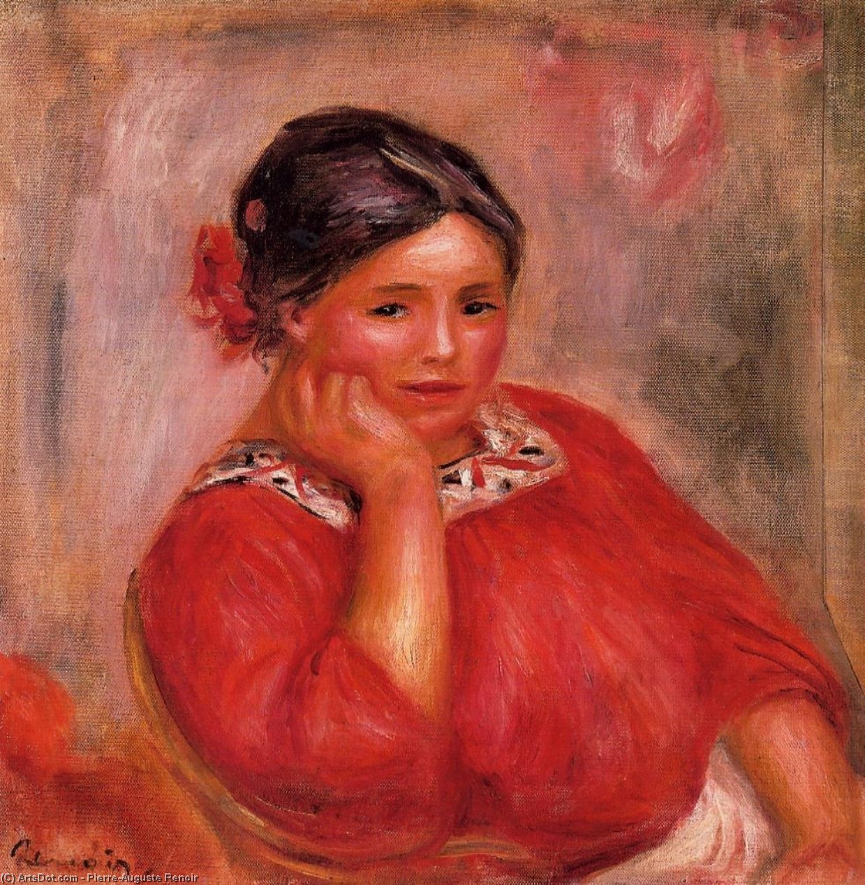 Wikioo.org – L'Enciclopedia delle Belle Arti - Pittura, Opere di Pierre-Auguste Renoir - Gabrielle in una camicetta rossa
