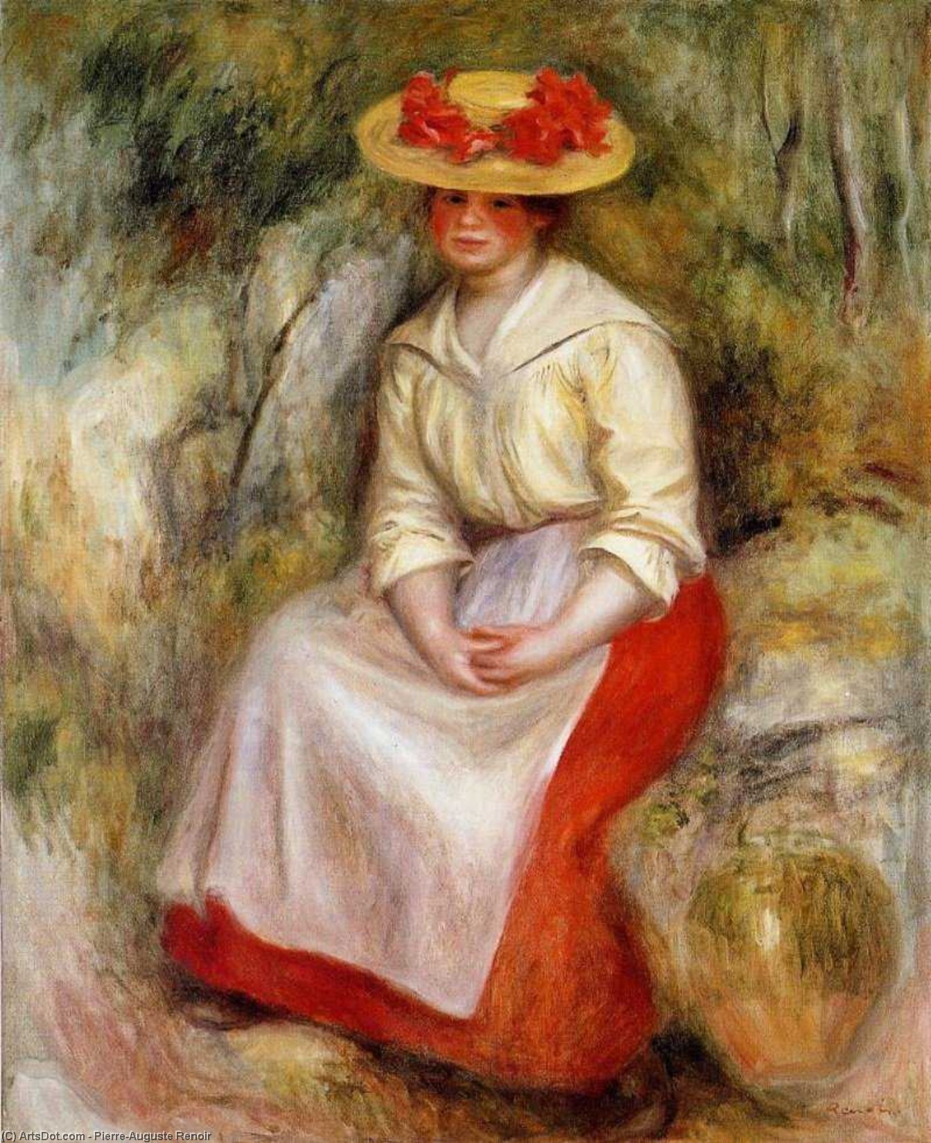 Wikioo.org - Encyklopedia Sztuk Pięknych - Malarstwo, Grafika Pierre-Auguste Renoir - Gabrielle in a Straw Hat