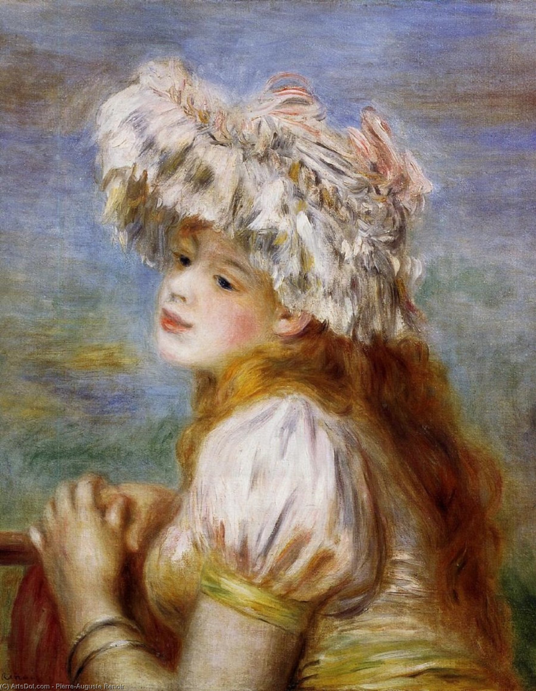 WikiOO.org - 百科事典 - 絵画、アートワーク Pierre-Auguste Renoir - 女の子 a レース 帽子