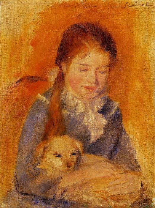 Wikoo.org - موسوعة الفنون الجميلة - اللوحة، العمل الفني Pierre-Auguste Renoir - Girl with a Dog