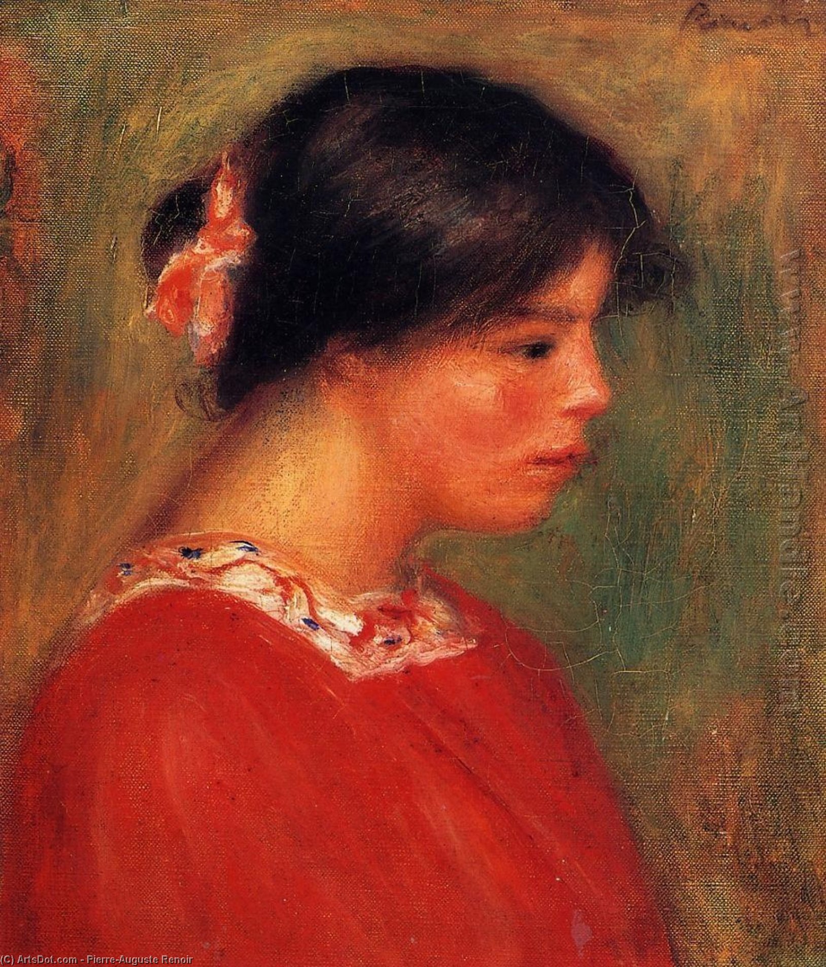Wikioo.org - The Encyclopedia of Fine Arts - Painting, Artwork by Pierre-Auguste Renoir - Head of a Woman in Red