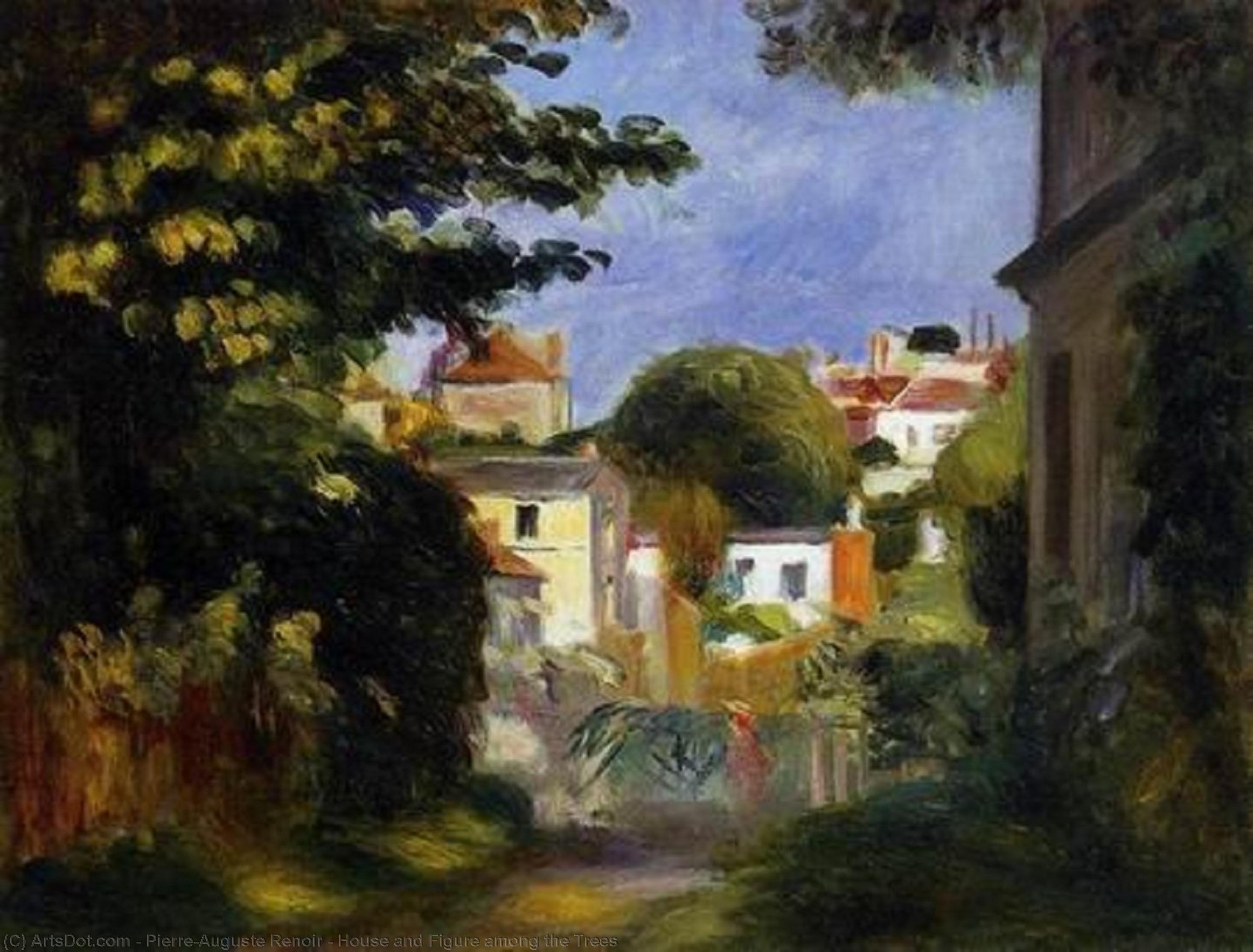 Wikoo.org - موسوعة الفنون الجميلة - اللوحة، العمل الفني Pierre-Auguste Renoir - House and Figure among the Trees