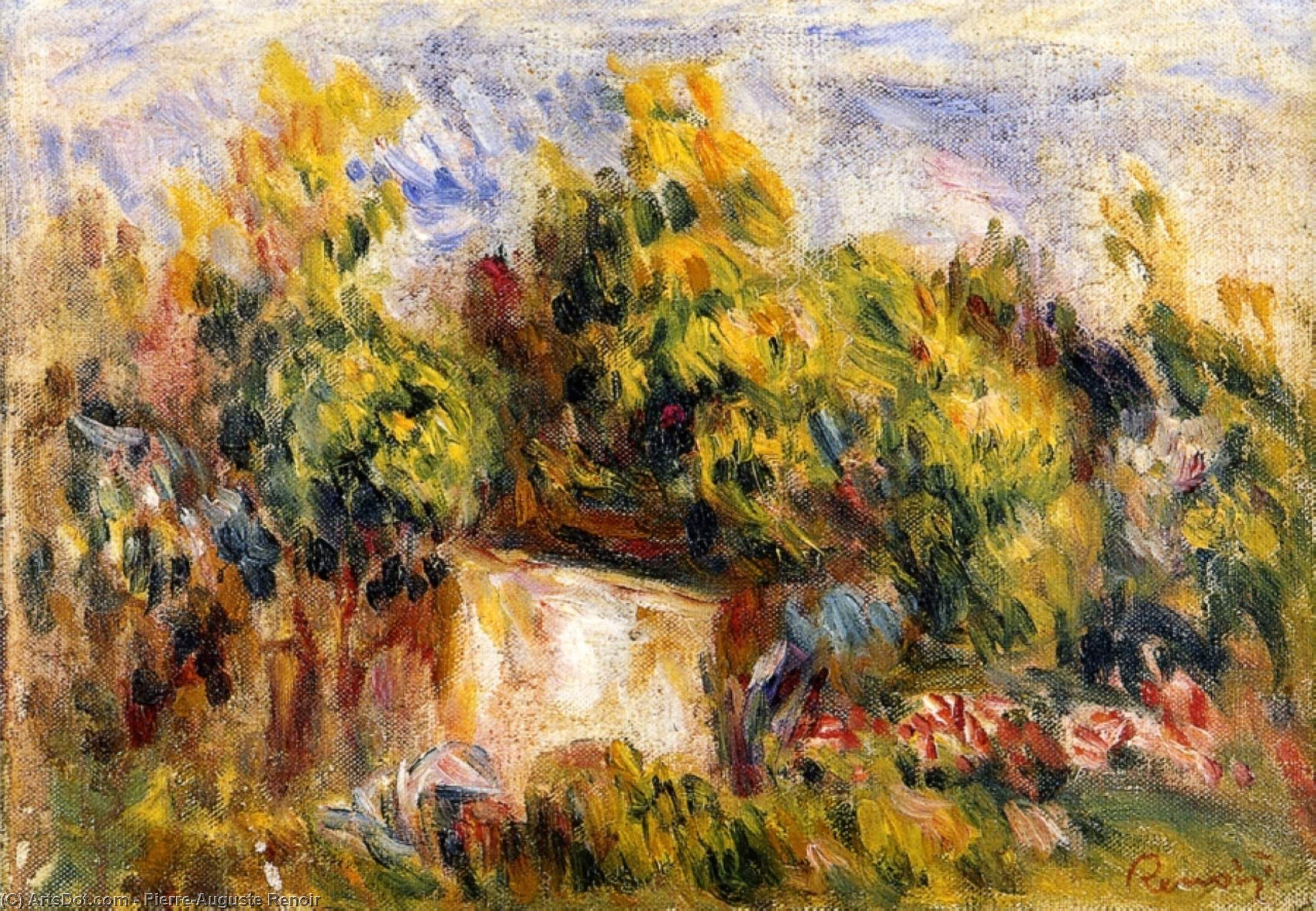 Wikioo.org – La Enciclopedia de las Bellas Artes - Pintura, Obras de arte de Pierre-Auguste Renoir - Paisaje con cabina