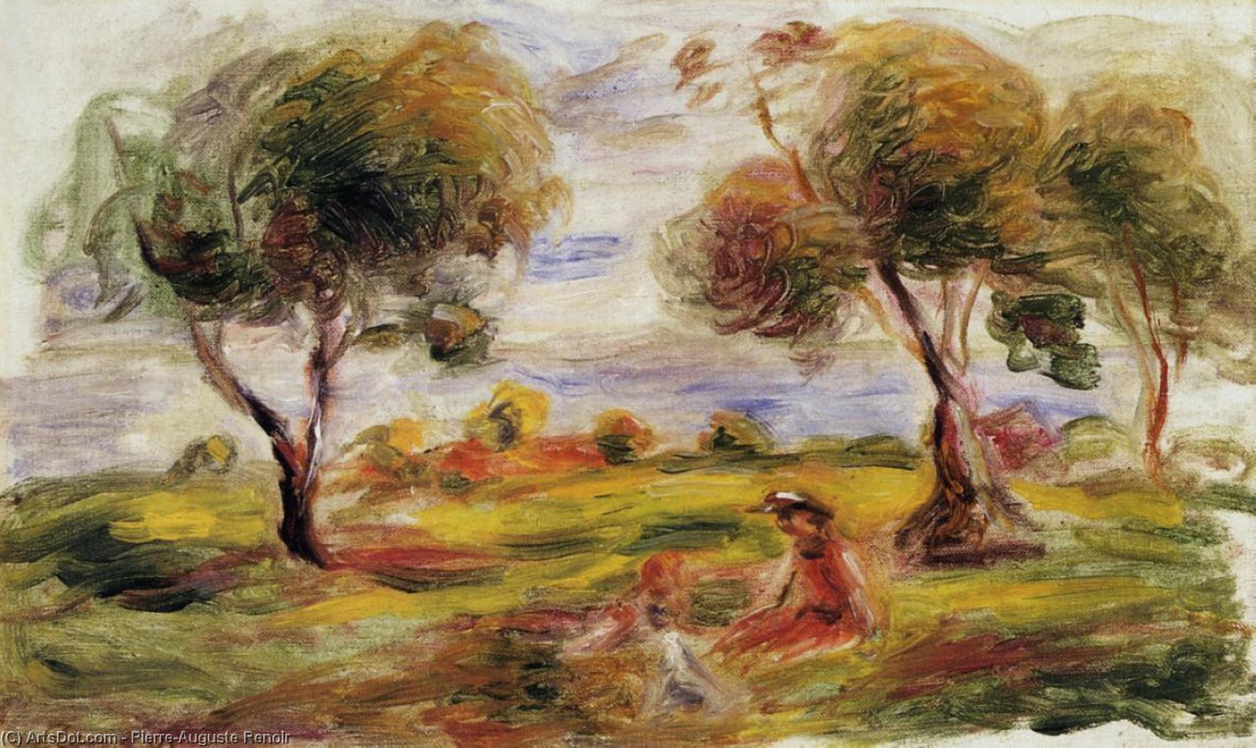 Wikioo.org - The Encyclopedia of Fine Arts - Painting, Artwork by Pierre-Auguste Renoir - Landscape with Figures at Cagnes